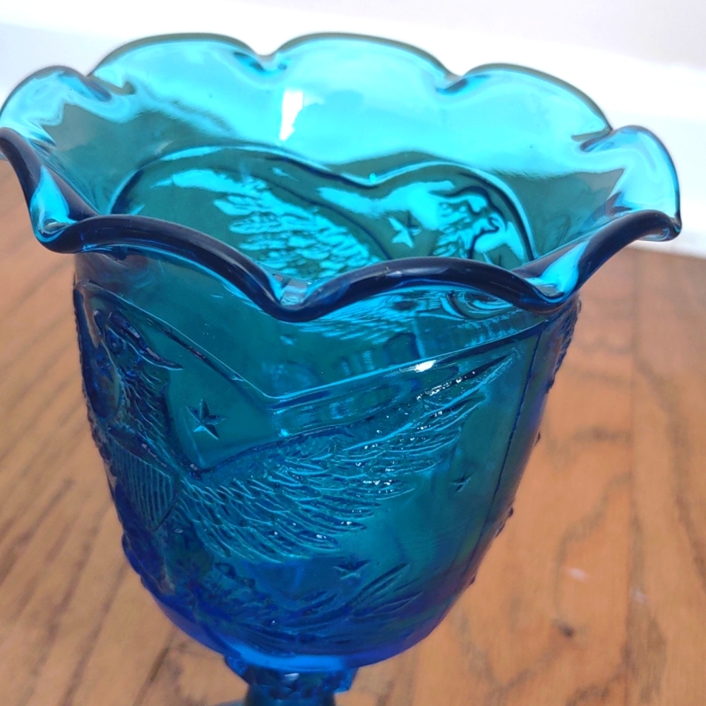 LE Smith Cobalt Blue American Eagle Stars Glass Goblet - Picture 8 of 8
